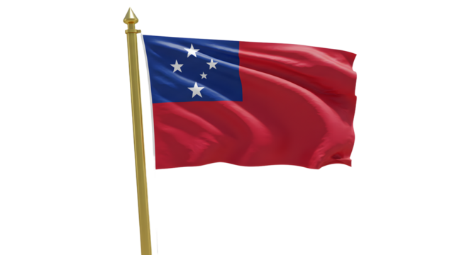 Samoa national flag waving with wooden flagpole, patriotic symbol of Polynesian island nation, perfect for independence day celebrations