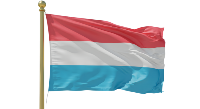 Luxembourg national flag waving on flagpole isolated on white background, symbol of country and patriotism, perfect for national celebrations