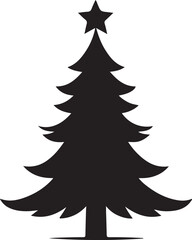 Obraz premium Black silhouette of a Christmas tree with a star on top on a white background vector