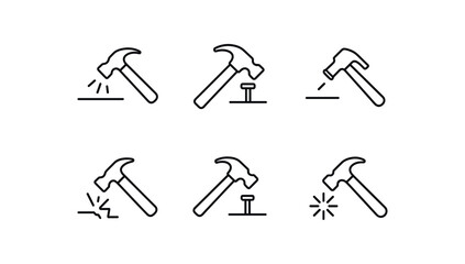 Fototapeta premium simple outline stroke icon items monoline icons style isolated on white background hammer (uses): hit pull tap break drive