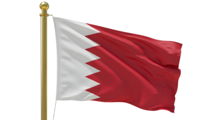 Waving national flag of Bahrain on a flagpole with a white and red design, symbol of Bahrain, perfect for cultural and patriotic themes