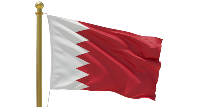 Waving national flag of Bahrain on a flagpole with a white and red design, symbol of Bahrain, perfect for cultural and patriotic themes