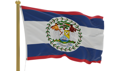 Waving national flag of Belize on flagpole isolated on white background, symbol of patriotism and unity