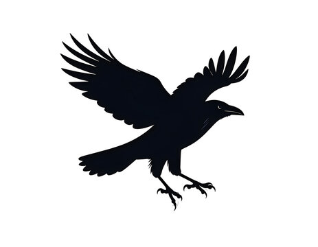 Silhouette of a crow in flight, wings spread wide, talons extended. - Powered by Adobe