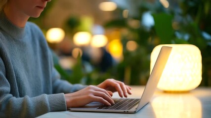 Co working space setting with a focused individual working on a laptop amidst a creative environment representing modern workplace, digital innovation, remote work culture, professional productivity,