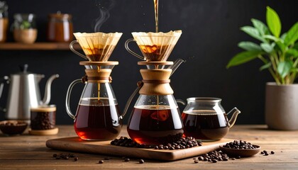 Coffee Brewing Pour Over Method On Wooden Table