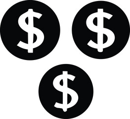 Obraz premium Three black circles with white dollar signs representing wealth finance and financial success in a simple graphic