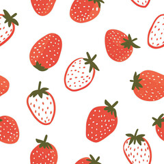Cute strawberry on white background, seamless pattern