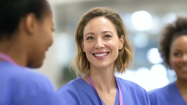 Hospital environment with a team of nurses working together to provide top notch care representing patient support, collaborative healthcare, medical teamwork, nursing excellence