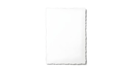 A blank vertical sheet of white paper with rough, deckled edges, isolated on a white background and casting a soft shadow.