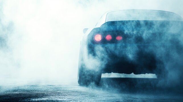 Sport car drifts through smoke on an urban road at night