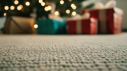 Cozy indoor atmosphere with holiday gifts near a Christmas tree