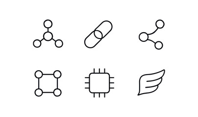 simple outline stroke icon items monoline icons style isolated on white background agentic AI (swarm): node path mesh chip wing