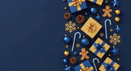 Festive Christmas Background with Presents, Ornaments, and Holiday Cheer