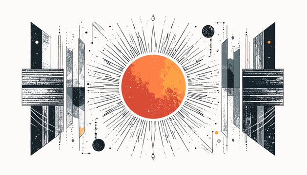 Geometric Sunburst Celestial Art Abstract Space Illustration