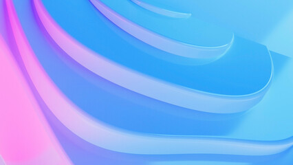 Abstract wavy curved 3d render. Blue pink soft layers of plastic with lines, folds, ruffles. Modern wallpaper, texture pattern.