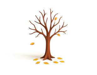 Autumn Tree with Falling Yellow Leaves minimalist vector 3D Illustration for web graphics, print materials, and seasonal campaigns.