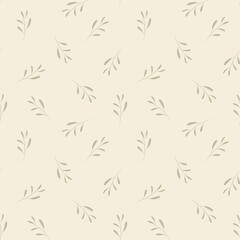 Pastel green leaves on the cream background seamless pattern for textile print 