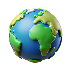 Stylized 3d globe showing africa and europe with vibrant blue oceans and green landmasses transparent background