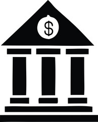Classic bank building icon featuring three prominent columns and a dollar sign emblem at the apex