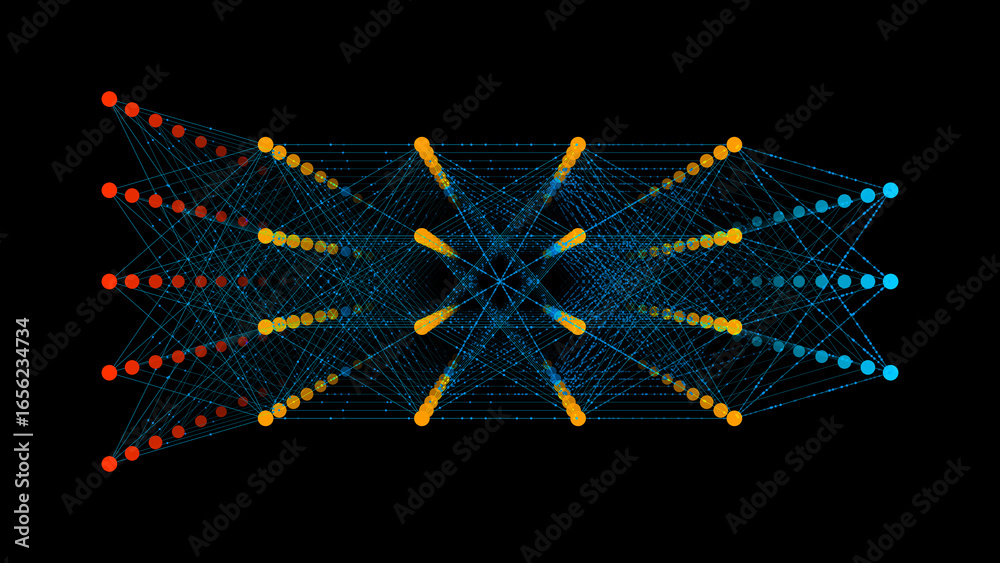 Wall mural diagram of an artificial intelligence neural network with interconnected nodes and layers — perfect 