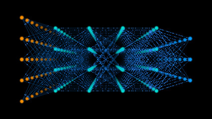 Diagram of an artificial intelligence neural network with interconnected nodes and layers — perfect for illustrating AI, deep learning, and machine learning concepts.