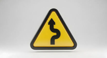 Winding Road Ahead 3D Render of Warning Traffic Sign