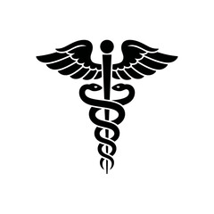 Caduceus symbol representing medicine and healthcare with wings and intertwined snakes emblem