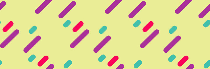 Vibrant abstract pattern with diagonal lines and dots in purple, teal, and red on a pale yellow background.  Perfect for website banners, social media posts, or textile design.