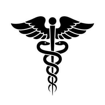 Caduceus medical symbol with two snakes and wings representing health and healing professions