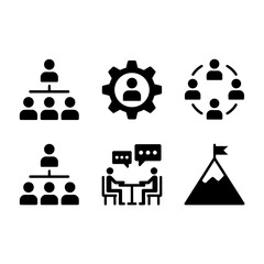 Teamwork icons showcasing business collaboration and leadership concepts in black and white style