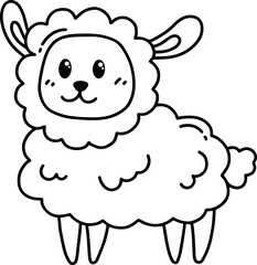 Cute Sheep Illustration Coloring Line Art