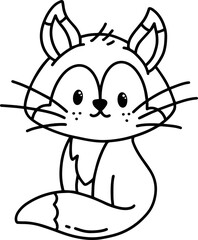 Cute Fox Illustration Coloring Line Art