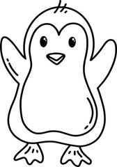 Cute Penguin Illustration Coloring Line Art