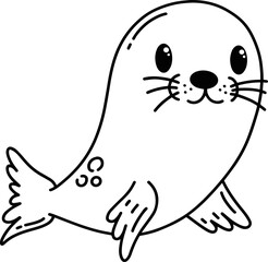 Cute Seal Illustration Coloring Line Art