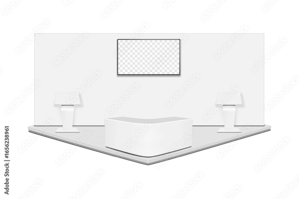 Wall mural trade show booth display kit mock-up. expo tradeshow set template. backdrop banner with lcd led moni