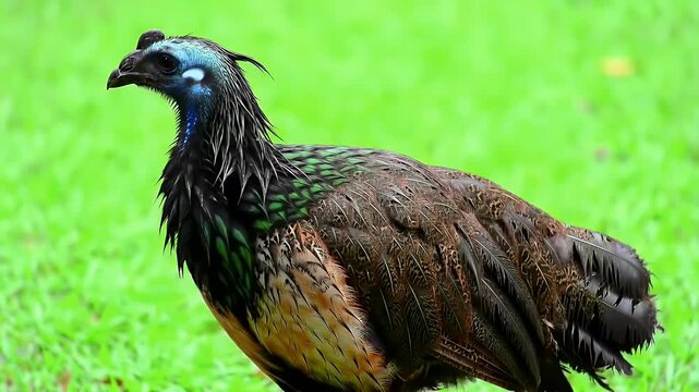 Vibrant Himalayan Monal Pheasant Bird with Iridescent Plumage in Natural Green Habitat