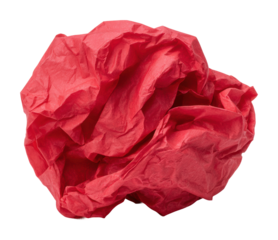 Crumpled red paper abstract isolated on transparent background