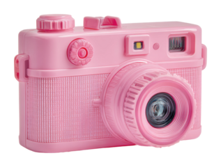 Capturing moments with a pink vintage camera in a creative isolated on transparent background