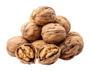 Harvesting fresh walnuts in orchard nature food isolated on transparent background