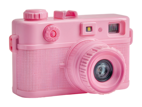 Capturing moments with a pink vintage camera in a creative isolated on transparent background