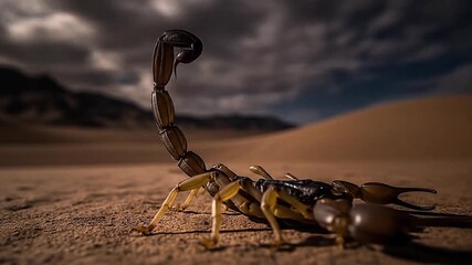 In desert night, scorpion closeup glows under starlight. - Powered by Adobe