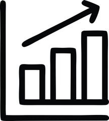 Hand drawn bar chart with upward trending arrow indicating growth and positive progress in a simple clean and modern infographic style