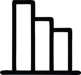 Simple hand drawn bar chart icon illustrating a downward trend or decreasing data progression with three distinct vertical bars