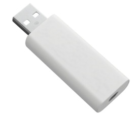 White USB to 3.5mm audio adapter.