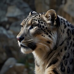 Obraz premium Majestic Snow Leopard Portrait in Natural Habitat