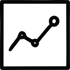 Simple hand drawn line graph icon illustrating upward trend with connected dots on a white background within a black border