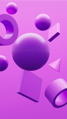 Abstract colorful violet shapes. Chaotic scatter spheres. Festive party wallpaper. 3d render creative background.
