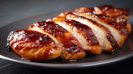 光沢のある照り焼きソースが絡んだジューシーな鶏肉の切り身が並べられた和風照り焼きチキン