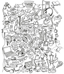 Thanks in many languages - Fun doodles of assorted hand-drawn icons